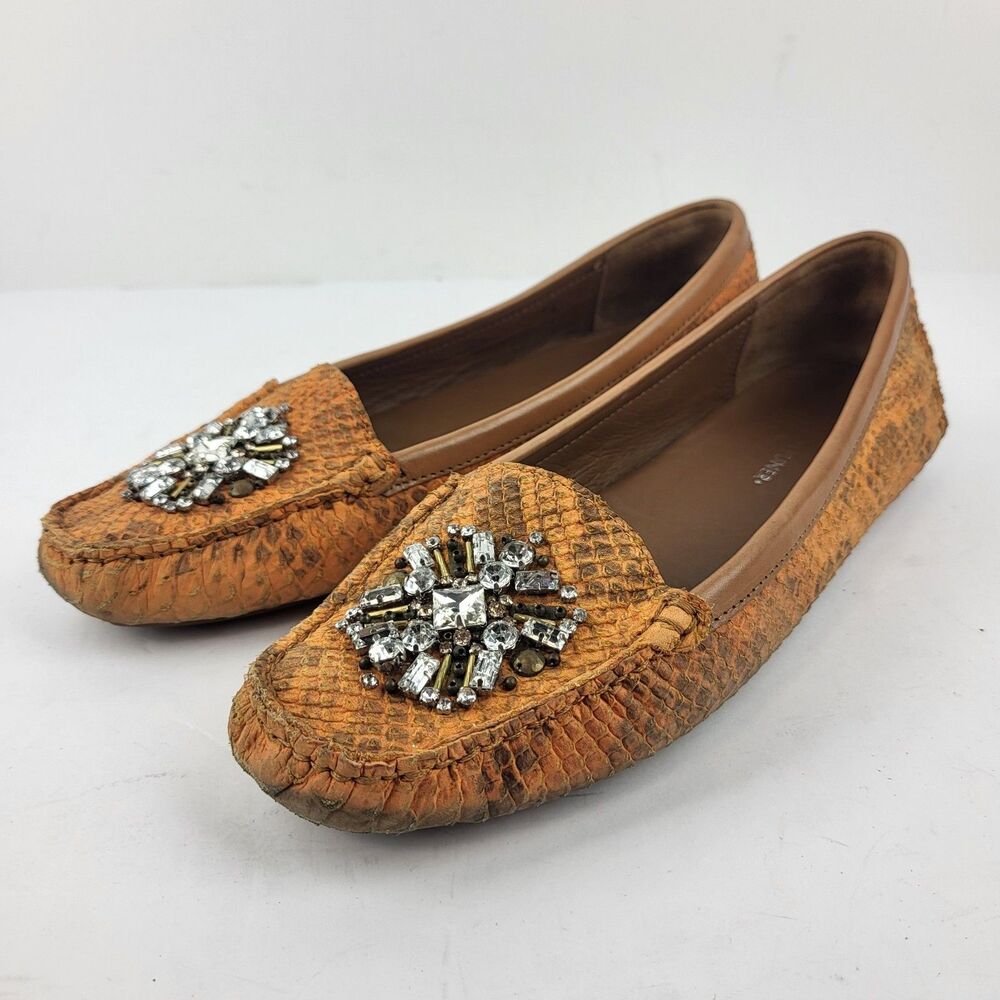 Donald J Pliner Mystic Beaded Flats Snakeskin Embellished Loafers Size 10M